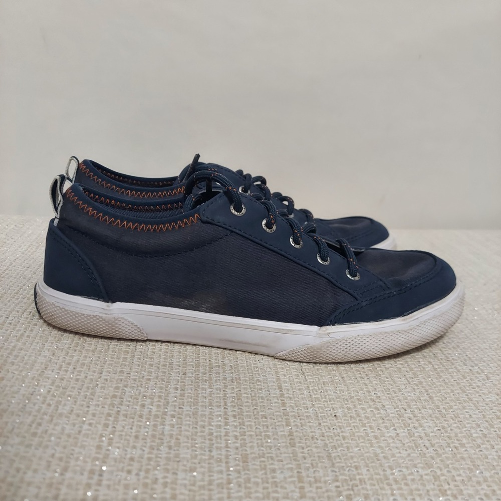 Sperry Deckfin Top Sider Navy Blue Kid's Canvas Lace Up Casual Sneakers 2.5M
